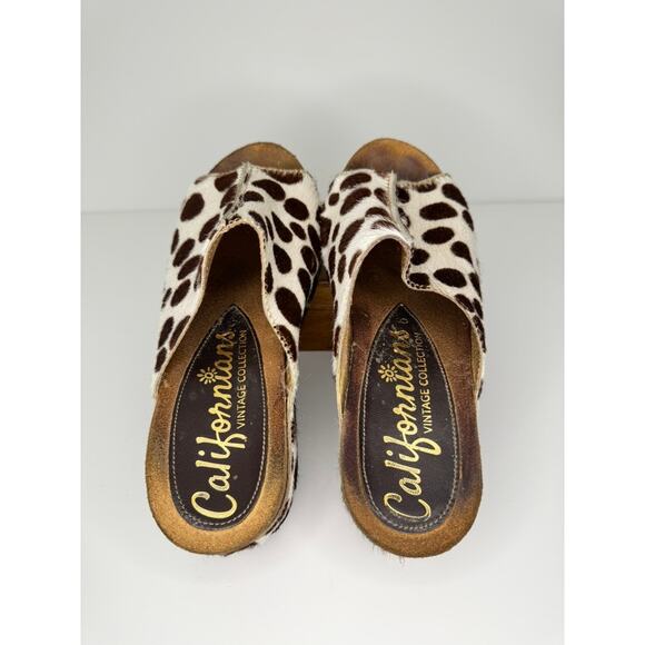 RARE Californians Leather Cork Cow Polka Dot Comfort Wedges Heels 6.5 - Picture 4 of 5